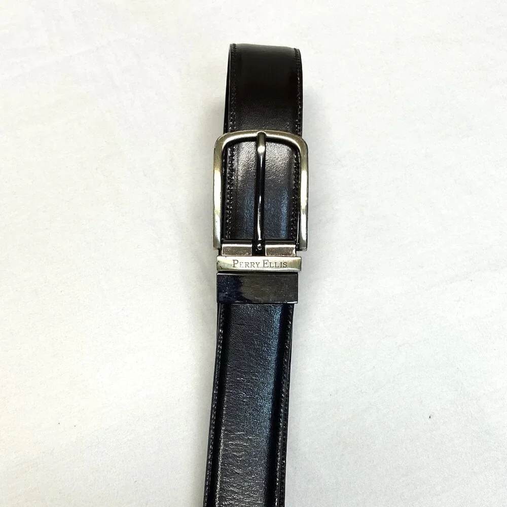Perry Ellis Twist Buckle Reversible Dress Belt 40 Black Brown Classic Style